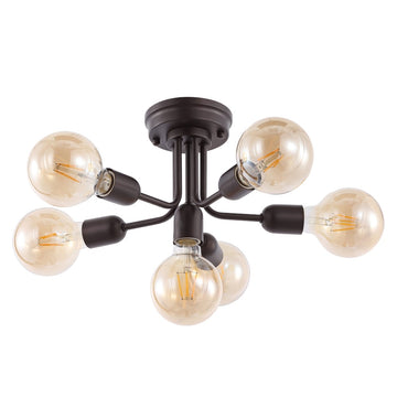 Marcel 20" Globe Farmhouse Modern Iron Bistro LED Semi Flush Mount - JONATHAN Y
